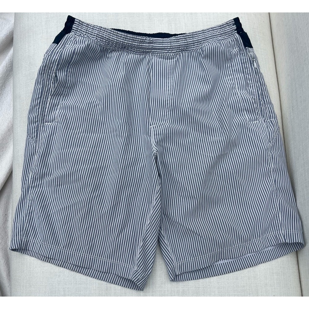 Birddogs Blue White Striped Swim Shorts Large Long Boom For Your Boomstick Trunk